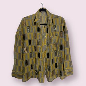 Vintage Sparkle Shine Hipster Hippie Artsy Geo Geometrical Button Boho Blouse